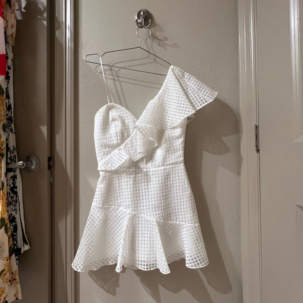 White Mini Fit and Flare One Shoulder Dress for Cocktail